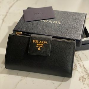 Prada Black Small Saffiano Leather Wallet